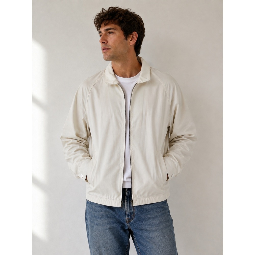 London Fog Harrington Jacket Mens 42 Reg Cream Vintage Full Zip Coat